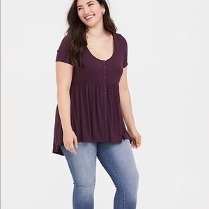 Torrid Burgundy Purple Super Soft Baby Doll Knit Top
